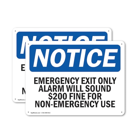 Signmission Exit Sign, Plastic, 10 in W, 7 in H, Emergency Exit Only Alarm Will Sound $200 OS-2PACK-NS-P-710-L-11812